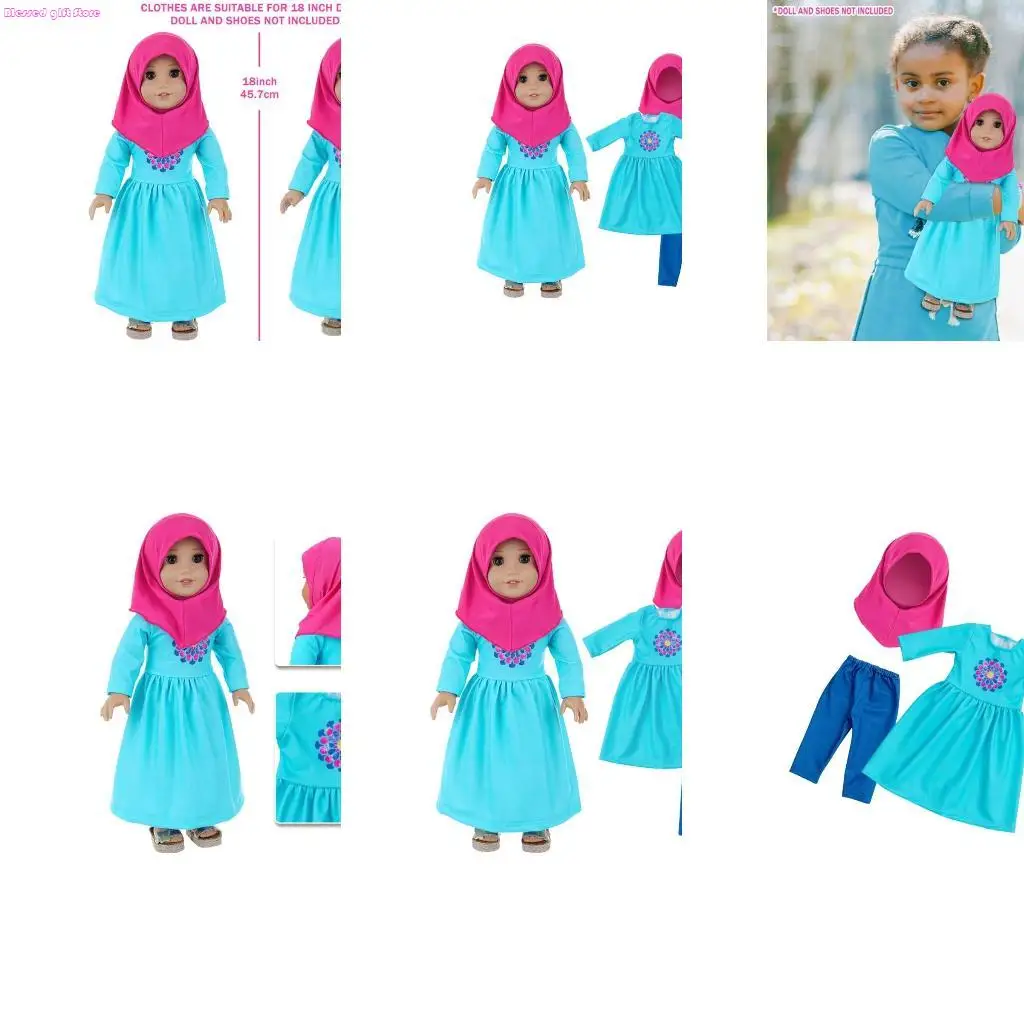 

D0JC мусульманский хиджаб, пижама для девочек 18 дюймов, кукольное платье, пижама, рождественская одежда, модное платье, наряд