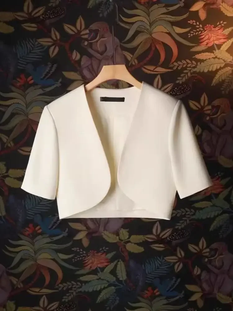 Short Shawl Jacket Women's Short Sleeved V-neck Fashionable Suit Cardigan Summer