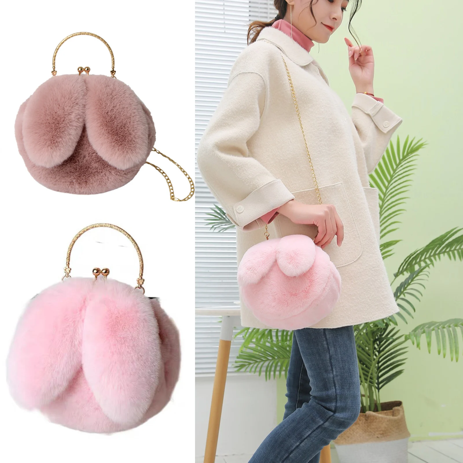 

Cute Plush Rabbit Lop Ears Satchel Crossbody Bag for Women Girls Lolita Kawaii Bunny Shoulder Handbag Messenger Bag