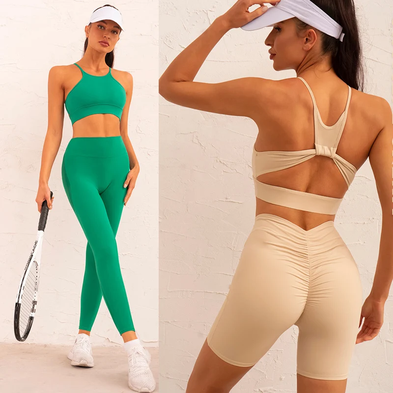 Ensemble Female 2 Pieces Yoga Set Workout Clothes for Women Sport Matching Sets Active Wear Tennis Suit Crop Top Shorts Leggings