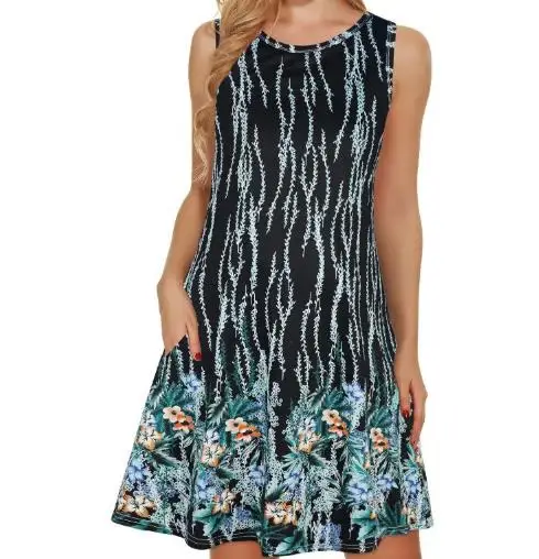 

Womens Dress 2025 Summer Beach Casual Sleeveless Print+Pocket Loose Dress Sexy Elegant Dresses for Women Womens Clothing Outfits