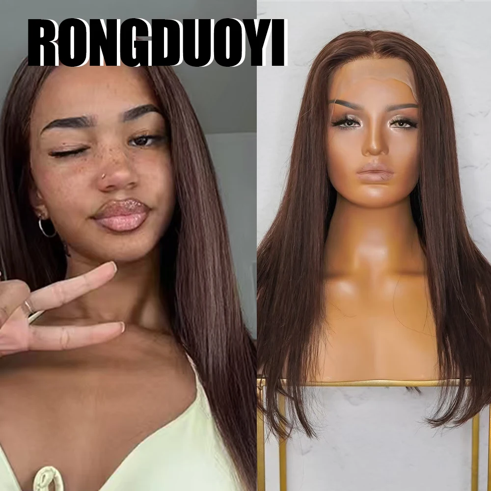 RONGDUOYI Коричневый Синтетический Парик С Натуральной Волной 13×4 Кружева Средняя Часть Тепловое Волокно Парики Фронта Шнурка Ежедневный Макияж Использование Коричневые Волнистые Волосы