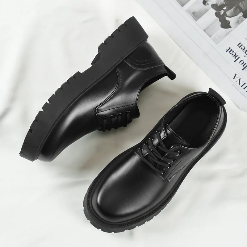 Autumn 2025 New Men's Business Derby Shoes Black Leather Loafers for Men Chef Shoes Men's Korean Platform Formal Dress Footwear