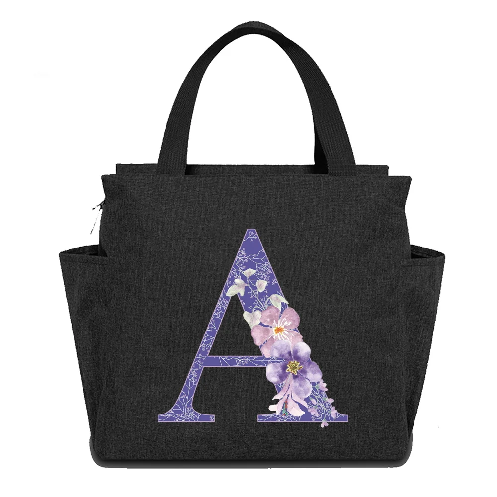 Bolsa de almuerzo aislante, bolsas de almacenamiento de alimentos para mujeres adolescentes, diseño Original, Serie de flores púrpuras, impresión de