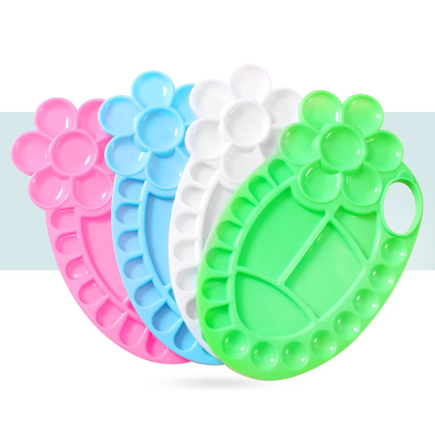 Colour Palette Children Painting Tools Plastic Paint Palette For Watercolor Oil Painting White/ Blue/ Pink/ Green