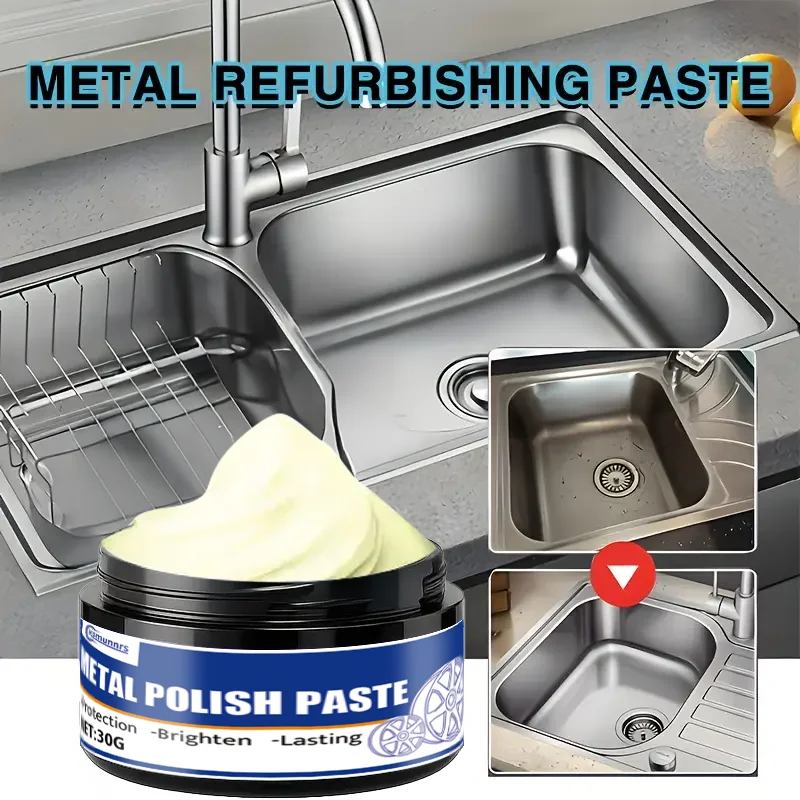METAL POLISH KIT (MULTIFUNCTIONAL): Kitchen/Bathroom Refinish for Sink/Chrome/Ceramics,Glossy Wax,Stainless Steel Scratch Repair