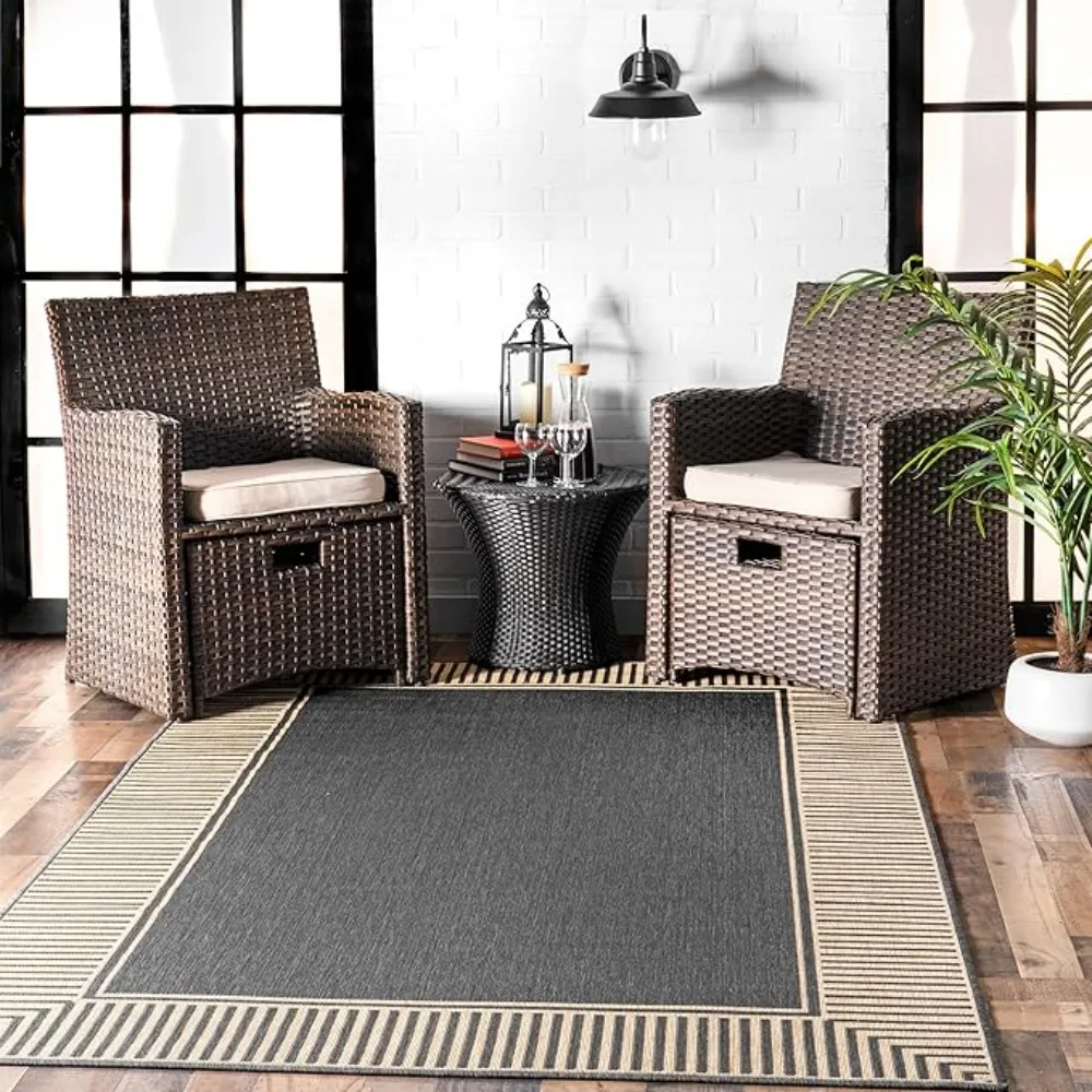 nuLOOM 8' x 10' Outdoor Area Rug, Casual Design With Striped Border, Stain Resistant, Highly Durable, For Patio, Balcony