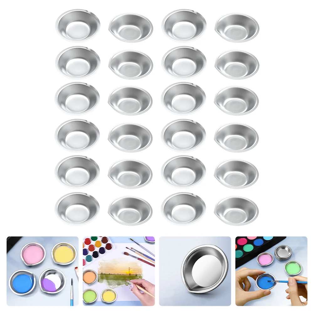 24 Pcs Stainless Steel Palette Paint with Lid Prep Bowls Makeup Mixing Containers Painting Plates Pallets Model