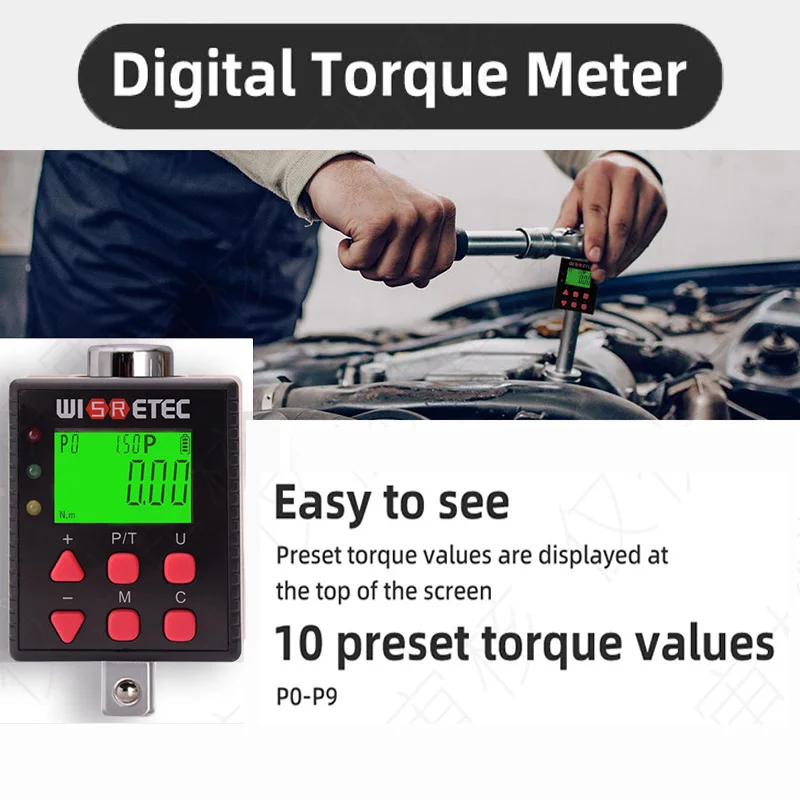 High Precision Digital Torque Meter 0.1-340 N.m Adjustable Torque Meter Adapter Professional Electronic Torque Ratchet Wrench