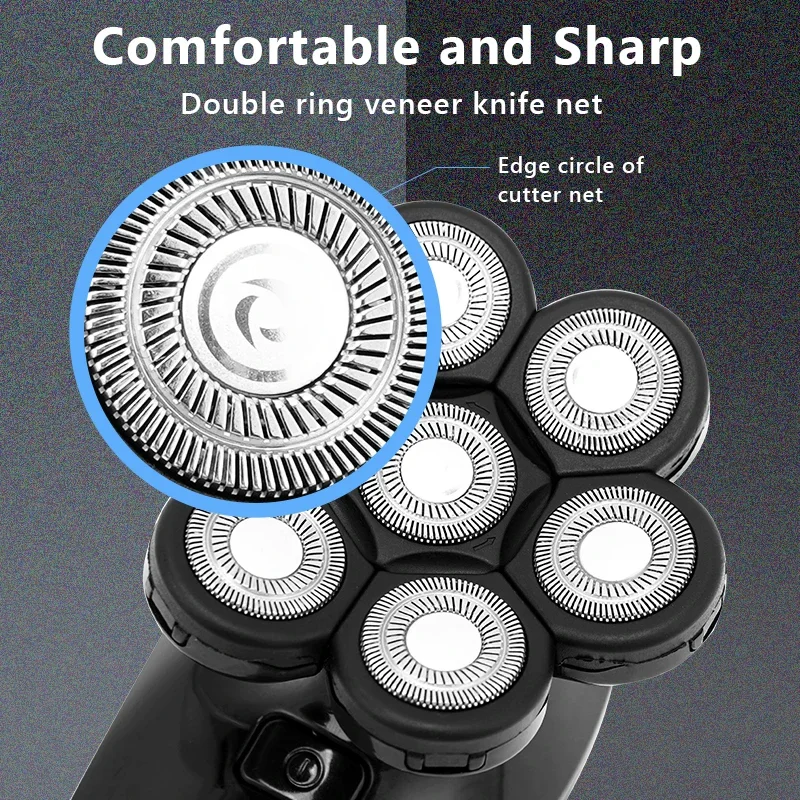 5 In 1 7D Men\'s Rechargeable Bald Head Electric Shaver 7 Floating Heads Beard Nose Ear Hair Trimmer Razor Clipper Facial Brush