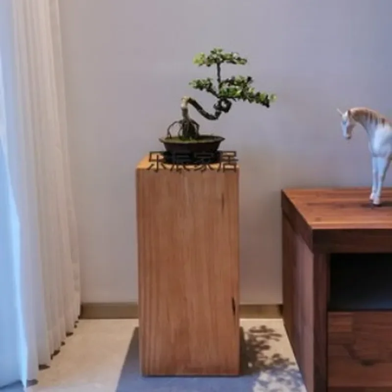 Nordic Solid Wood Square Side Table Retro Log Edge Coffee Table Creative Flower Stand Bed and Breakfast Stump Base Ornament