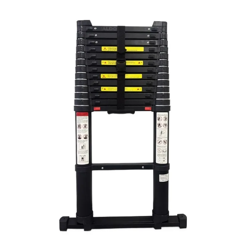 Portable Multifunctional Telescopic Ladder Foldable Industrial Aluminum Telescopic Ladder Black Detachable Hook Single