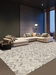 Genuine Cowhide Leather Carpet Living Room Bedroom Handmade Patchwork Striped Carpets Light Luxury Rug for Home Floor Mat Coffee