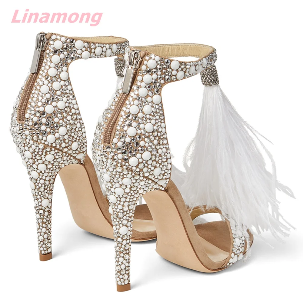 2024 Summer Pearl Women Sandals Cover Thin High Heel Sexy Genuine Leather Sweet Zipper Open Toe Comfortable Party Wedding  Shoes