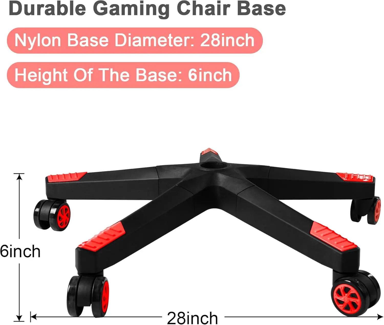 

28 Inch Heavy Duty Nylon Gaming Office Chair Base Replacement Part With 5 Casters