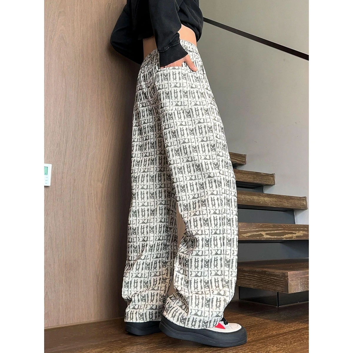 

American Sle Tie Dye Wide Leg Pants Men's Loose Straight Cut Trousers Retro Corduroy Long Pants Autumn New Arrival