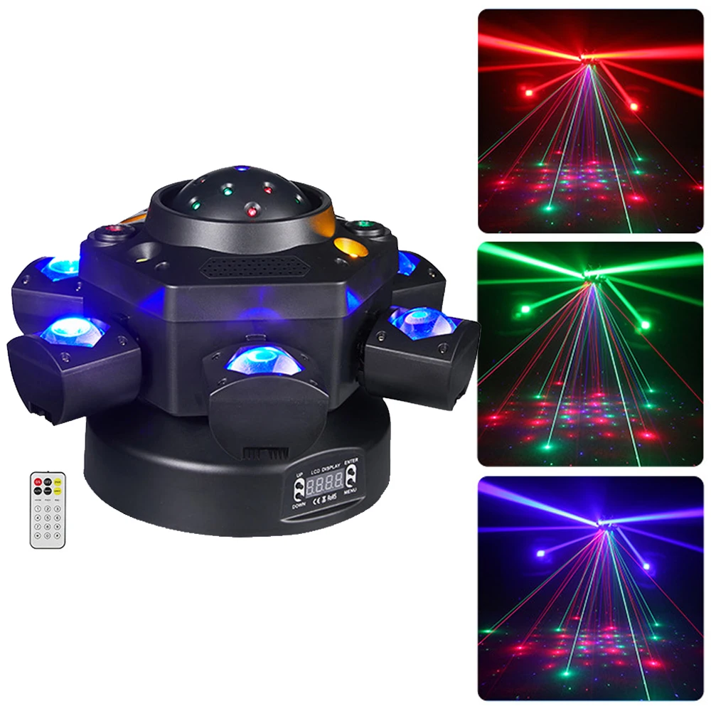 

120W Six Arms LED Moving Head Light With Remote DMX 6X10W LED Beam Light Stage Strobe Effect Light for Disco Dj Party Club Shows