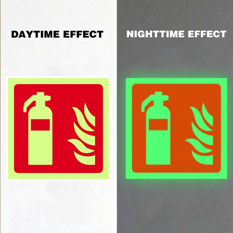 4Pcs 4*4inch Night Self-Luminous Emergency Marker Stickers Night Glow Fire Signs Emergency Labels Stickers