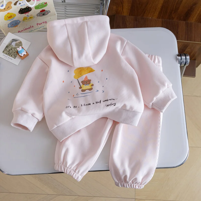 

Girls' Cute Outfit25Autumn New Cartoon Print Hooded Cardigan Top Dopamine Sweatpants Two-Piece Set Trendy