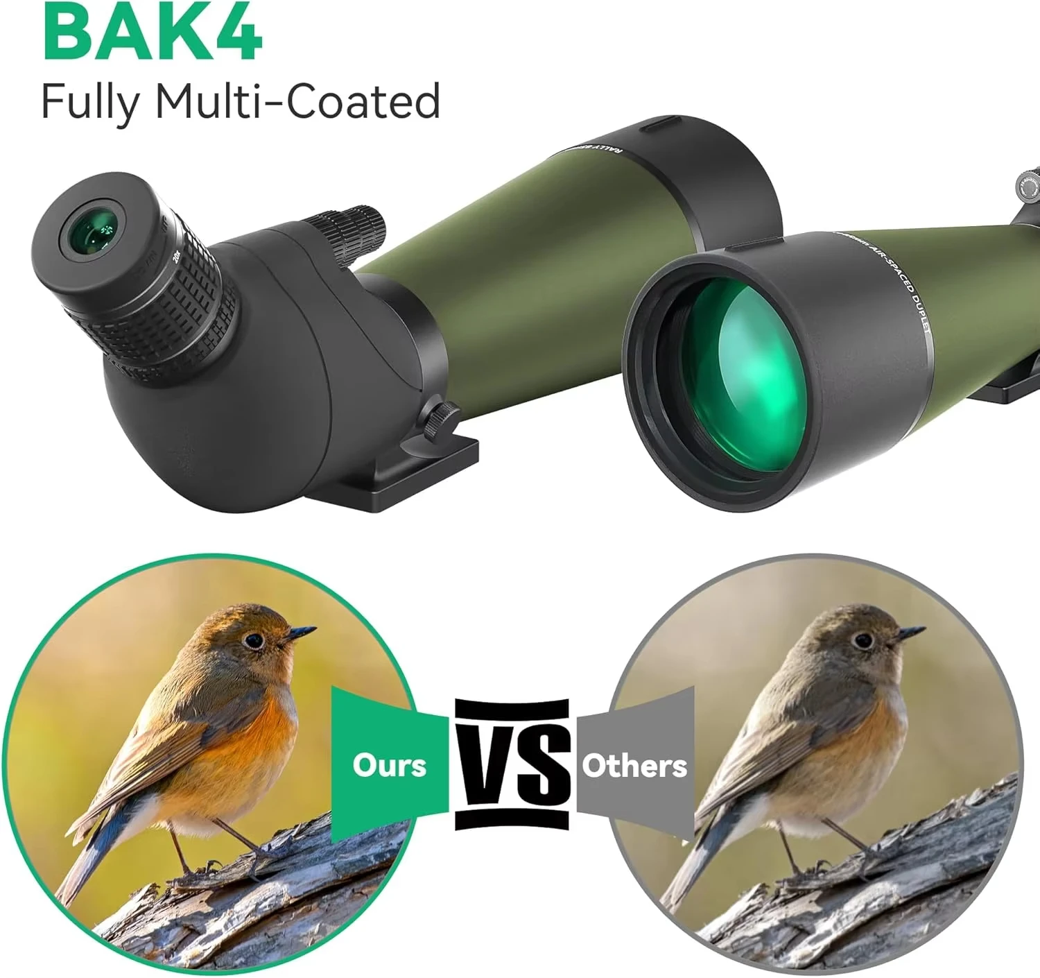 20-60x80 Outdoor Monocular Birdwatching Spyglass HD BAK4 Waterproof Telescope for Camping with Dual Focus System 80mm FMC Lens