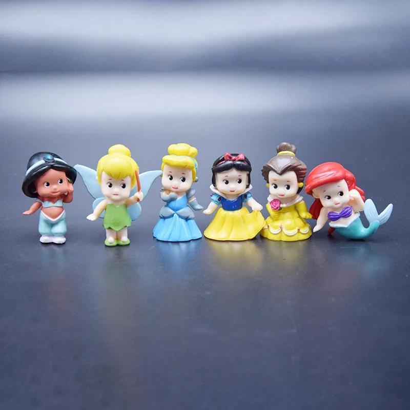 6pcs/Set 5-6cm Disney Mini Princess Mermaid Snow White Cinderella Tinkerbell PVC Action Figures Collectible Dolls Kids Toys