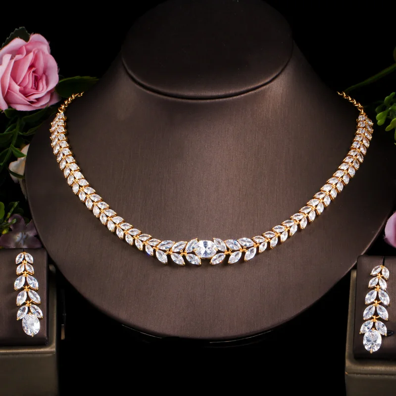 

ThreeGraces сверкающий кубический цирконий элегантное ожерелье в форме листа серьги свадебный вечерний комплект ювелирных изделий для женщин JS643