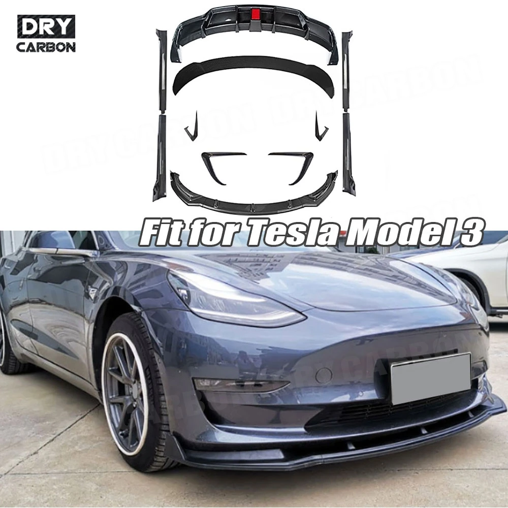 

Car Front Bumper Air Vent Trims Front Lip Rear Diffuser Side Skirts Rear Spoiler ABS Accessories for Tesla Model 3 2017-2022