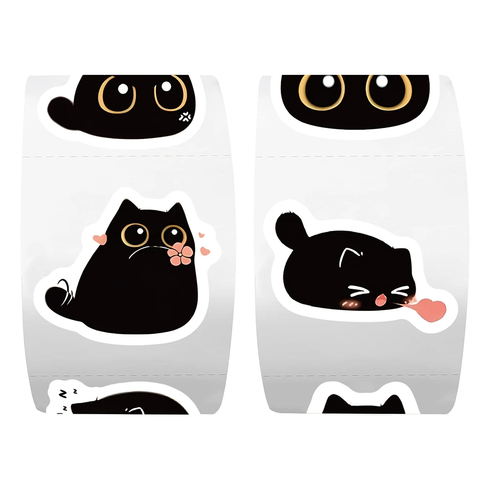 

500pcs/Roll Cartoon Animal Black Cat Reward Stickers Cute Decoration Sticker DIY Guitar Skateboard Sealing Label Decals Toy Gift