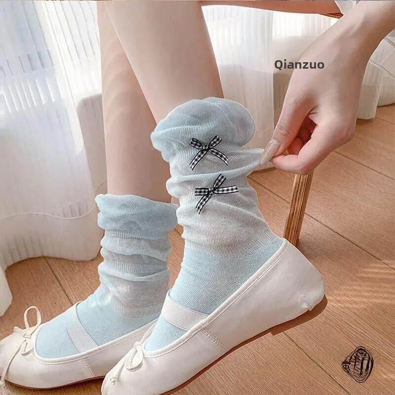 Ballet Style Girls Summer Thin  Knot Lace Leg Socks for Mary Jane Shoes Durable Comfortable Breathable All Day Wear