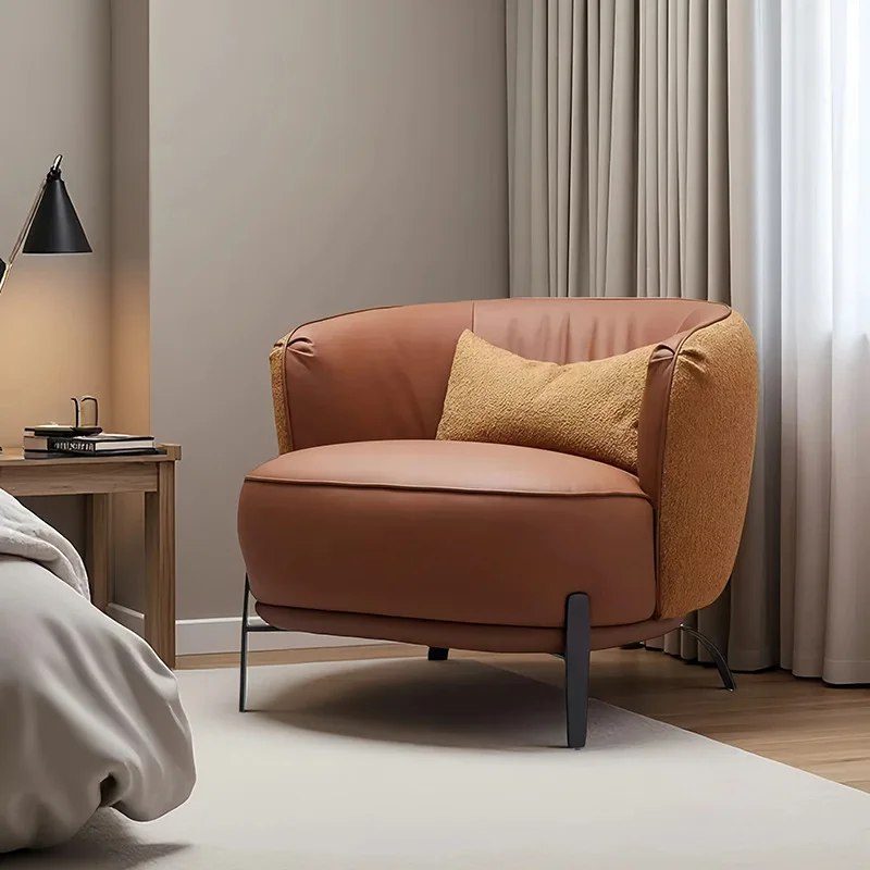 Minimalist all-leather leisure chair villa large flat living room single sofa chair modern simple leisure chair