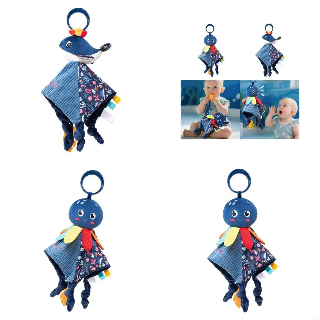 

581F Portable Baby Security Towel Mood Soother Toy with Gentle Crinkle Paper and Teether for Travel Comforting