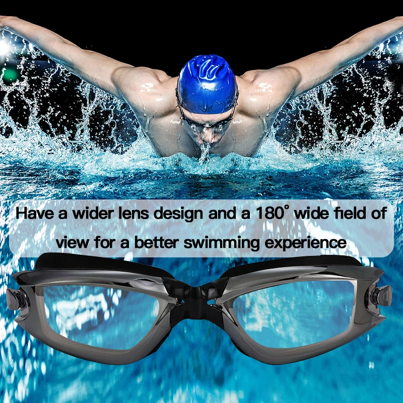 Swimming Goggles Adult Myopia Swimming Goggles One-piece Earplugs Electroplating Anti-fog High-definition Swimming Goggles