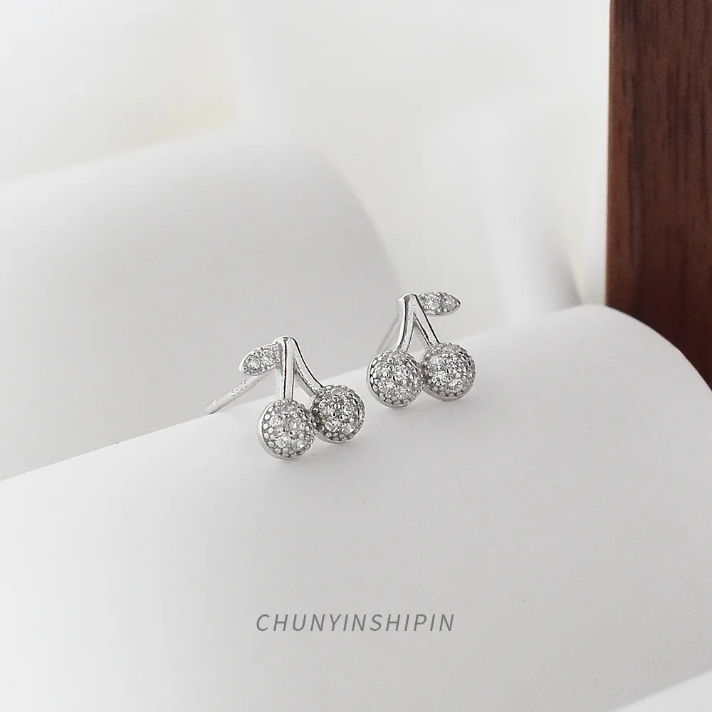 S925 Sterling Silver Cherry Stud Earrings, Perfect for Fashion-forward Women Seeking Unique and Elegant Accessories