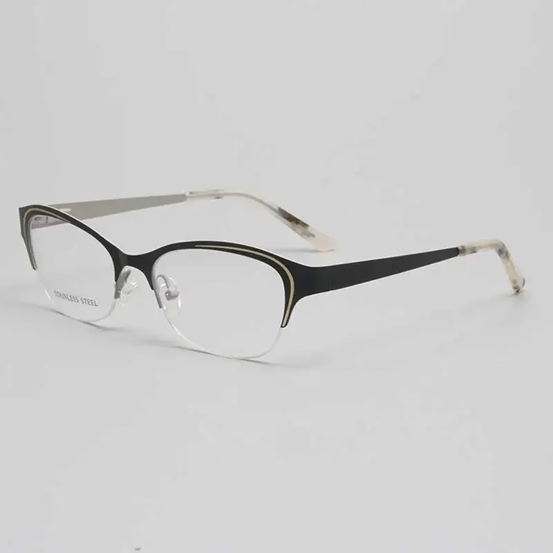 Women's Myopia Anti-Bule Ray Frame Female's Fashion Round Hyperopia Eyeglasses Striped Stainless Steel Eyewear Frame S6831