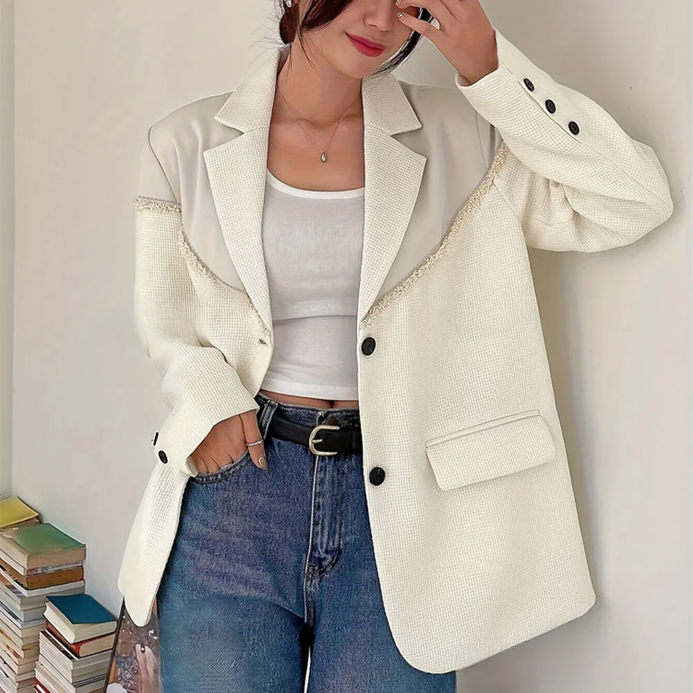 

Модный стиль, лоскутный свободный пиджак с длинными рукавами для отдыха, однобортный тонкий весенний повседневный офисный пиджак с зубчатым воротником