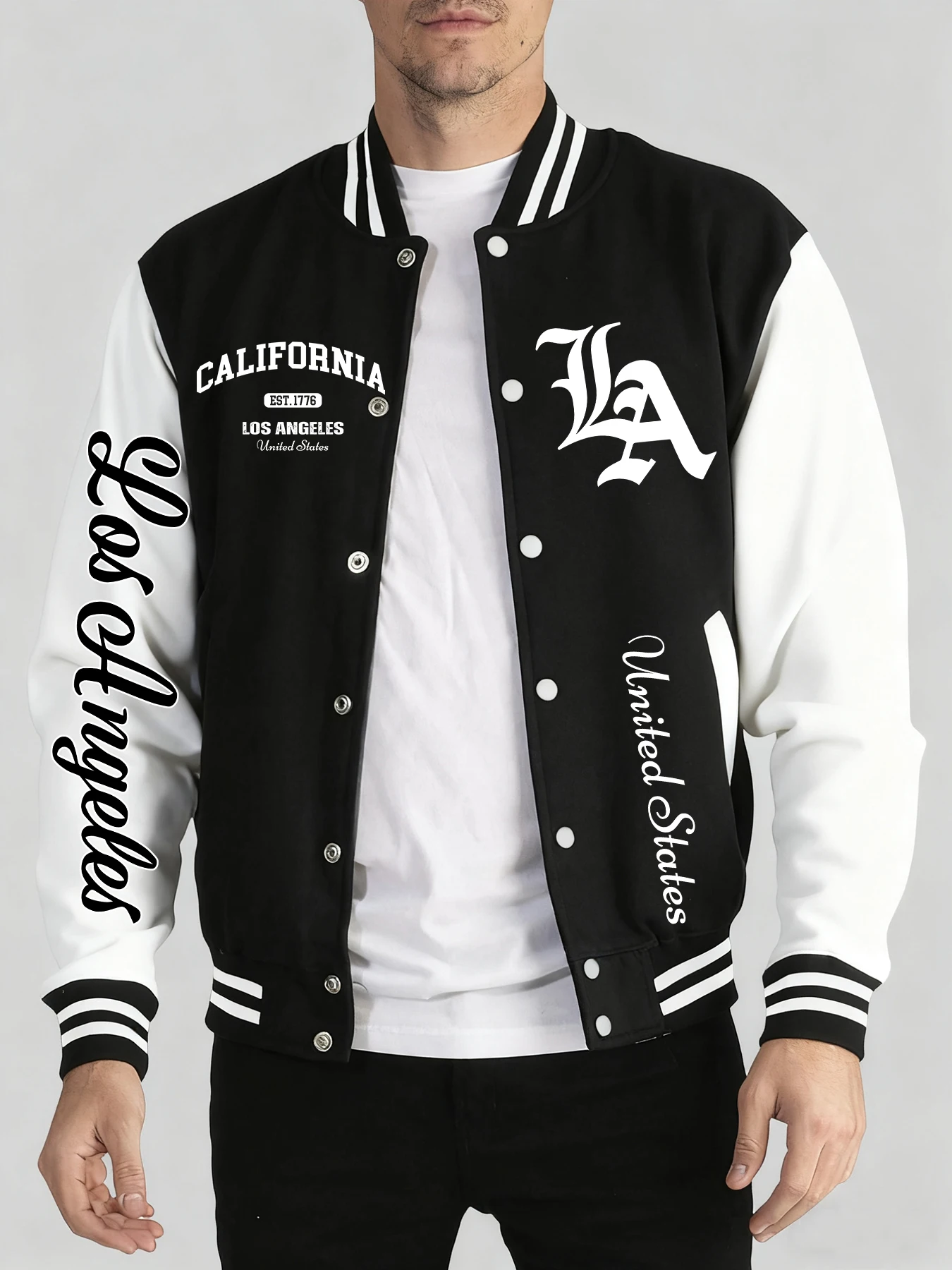 

California United States Art Letter Print Baseball Uniform Mens Autumn Winter Jacket Comfy Vintage Tops Casual Basics Streetwear