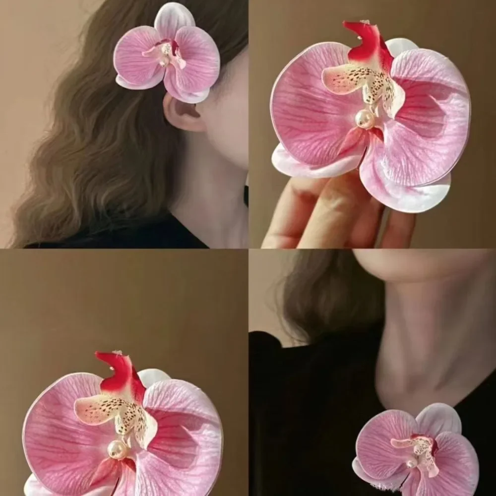 

Корейская заколка для волос с цветком фаленопсиса, новинка 2024, модная богемная креативная дизайнерская ткань с цветочным жемчугом, заколка для волос, женский головной убор