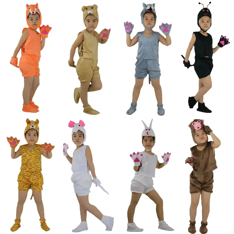 Kids Children Cosplay Animal Theme Costume Fox Bear Ant Tiger Wolf Rabbit Monkey Short Sleeved Clothing Birthday Party Carnival