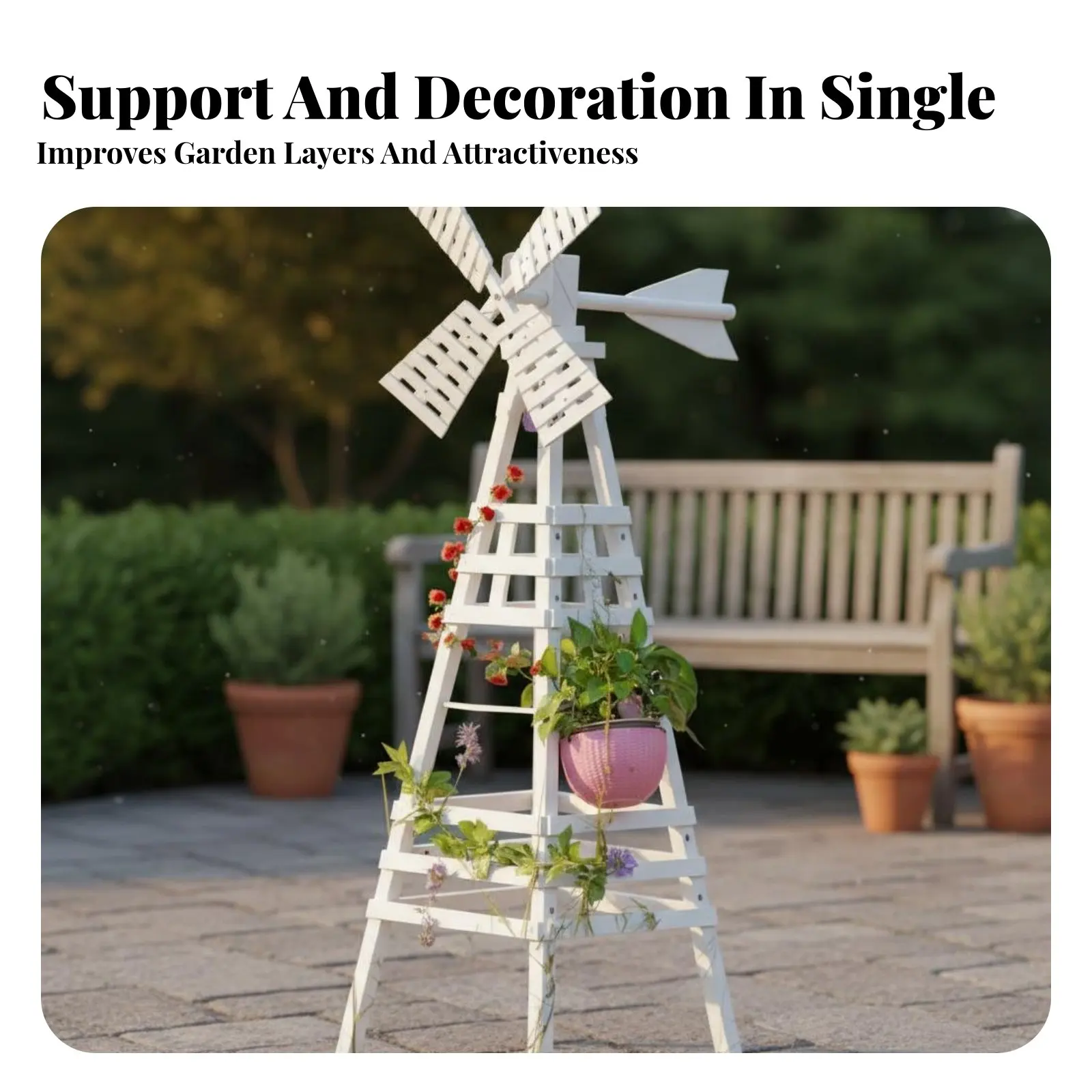 

Decorative Rotary Flower Rack Sturdy Wood Construction Wooden Rotary Trellis Climbing Plant Rack Weather-Resistant for Patio