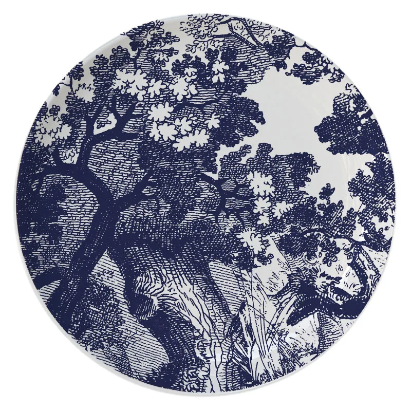 Ceramic Decorative Plate Blue Iru Sketch Tiger Circular Shape Tableware Restaurant Dessert Tray Home Bedroom Art Hanging Plate - view 3