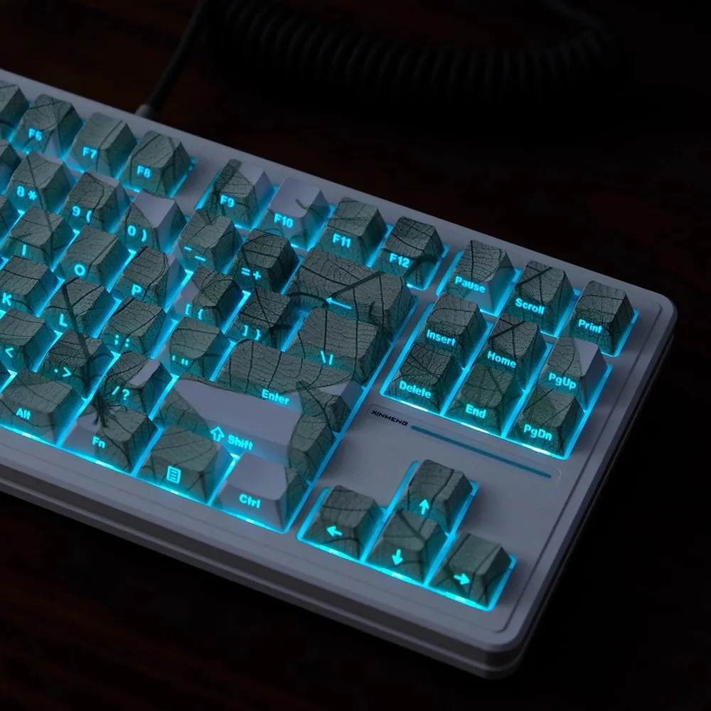 Set Keycap tema tekstur daun 147 tombol PBT topi Keyboard transparan kustom tutup kunci game profil ceri untuk Keyboard mekanis