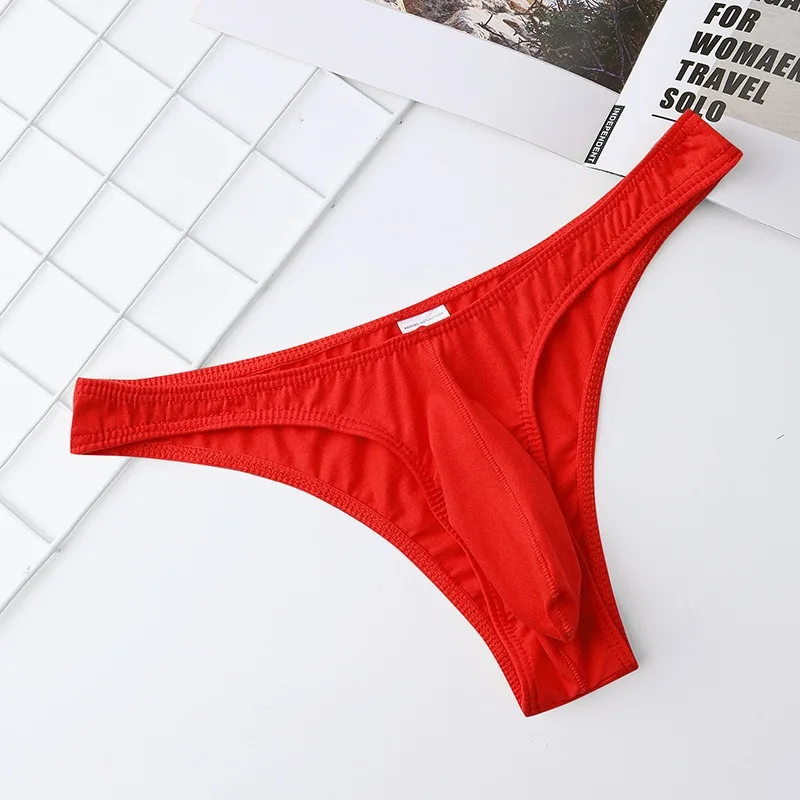 

Мужское нижнее белье, хлопковые сексуальные трусы-стринги, однотонные треугольные трусы