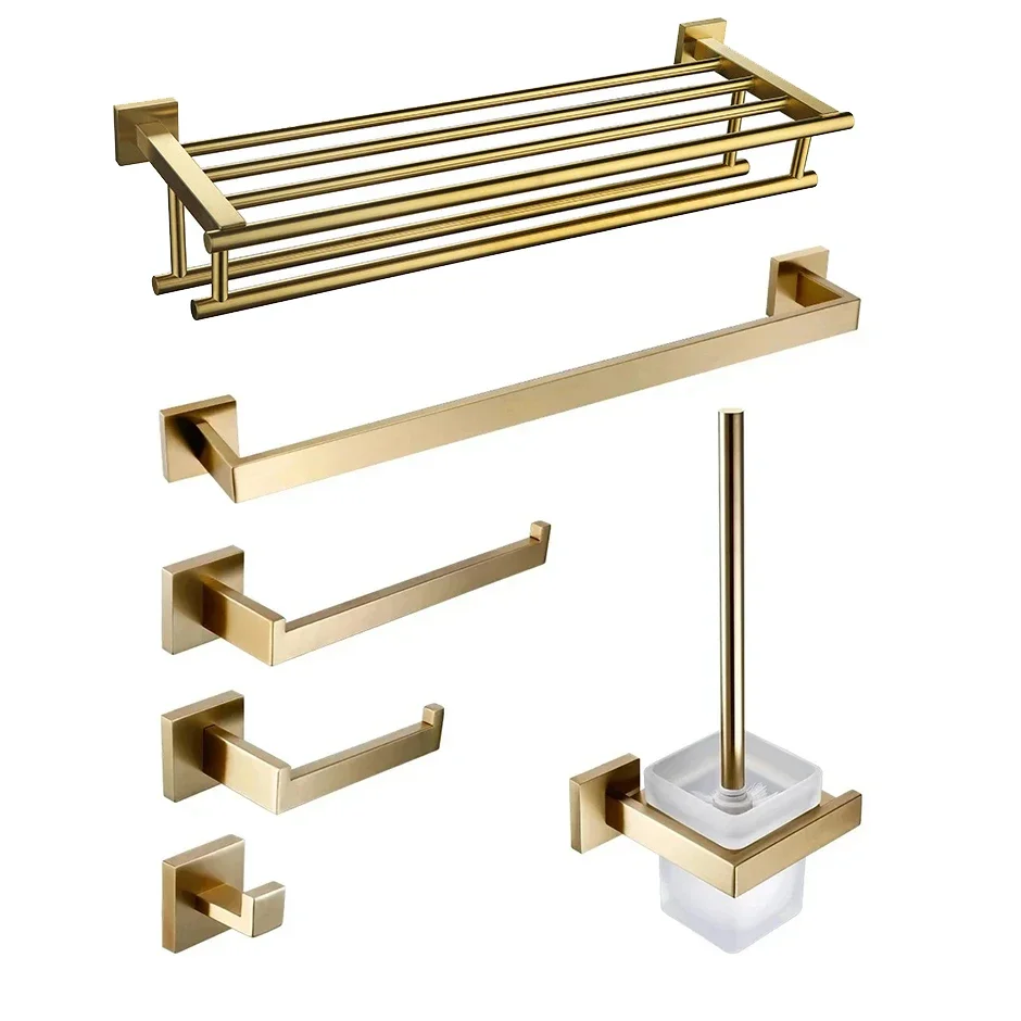 

Золотая вешалка для полотенец, держатель для туалетной бумаги, держатель для туалетной щетки, кольцо для полотенец из нержавеющей стали 304, набор оборудования для ванной комнаты