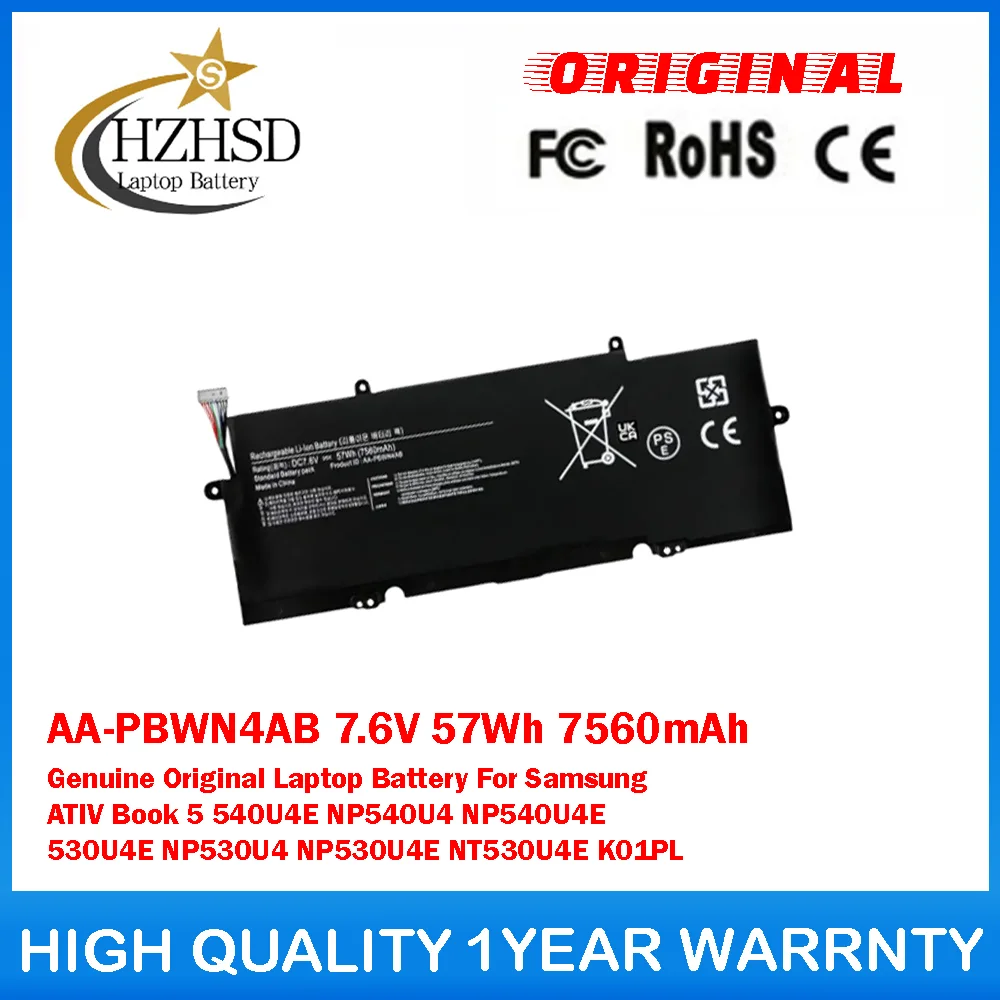 

AA-PBWN4AB 7.6V 57Wh 7560mAh Genuine Original Laptop Battery For Samsung ATIV Book 5 540U4E NP540U4 NP540U4E 530U4E NP530U4