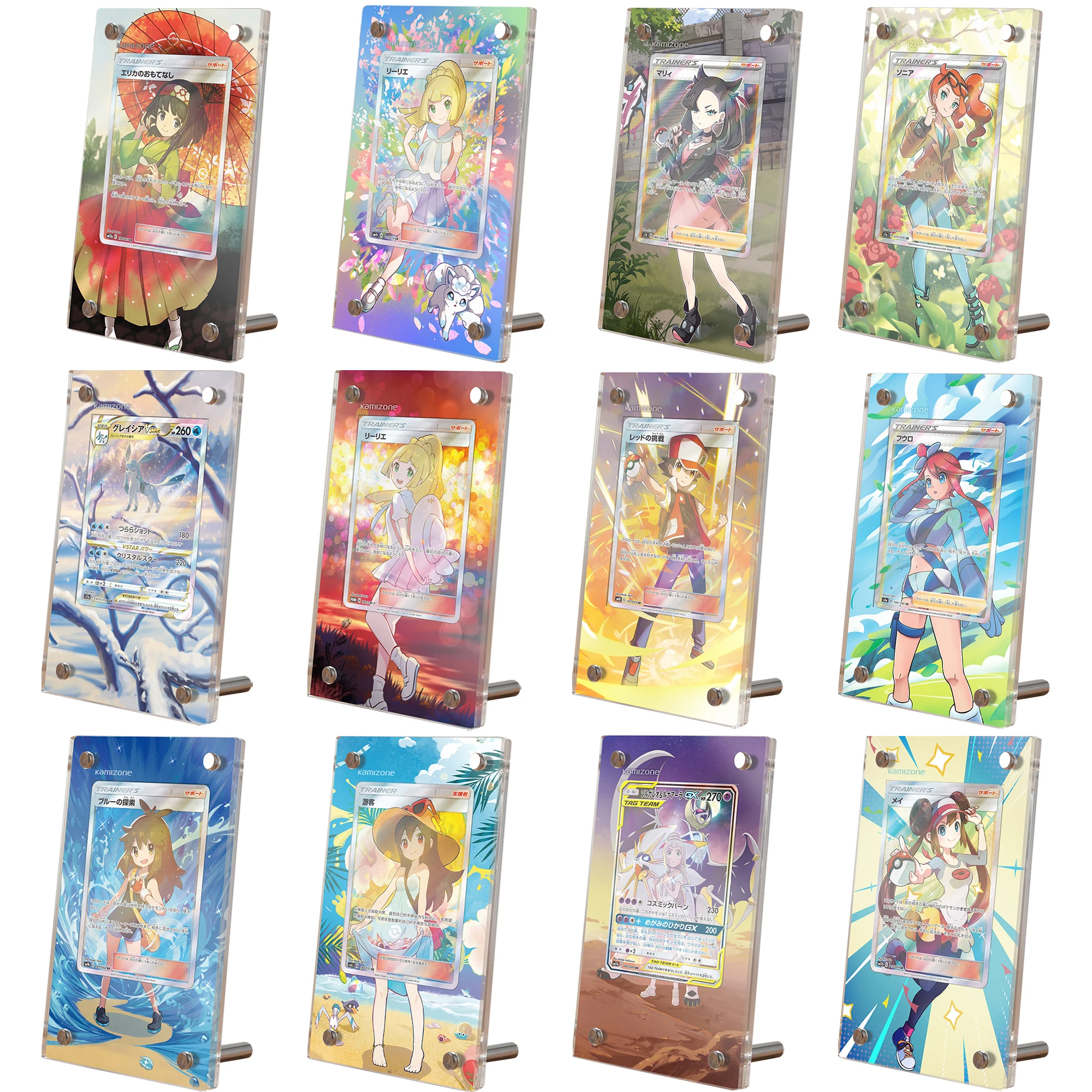 

New 24 Models PTCG Card Brick Lillie Marnie Rosa Erika Traine Acrylic Card Brick Photo Frame Gift Toy Not Include Cards