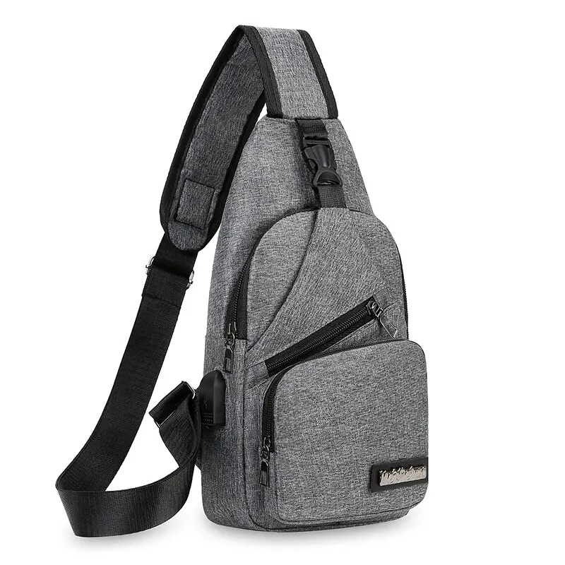 2023 New Men\'s Usb Smart Chest Bag Crossbody Shoulder Bag Canvas Korean Casual Men\'s Bag