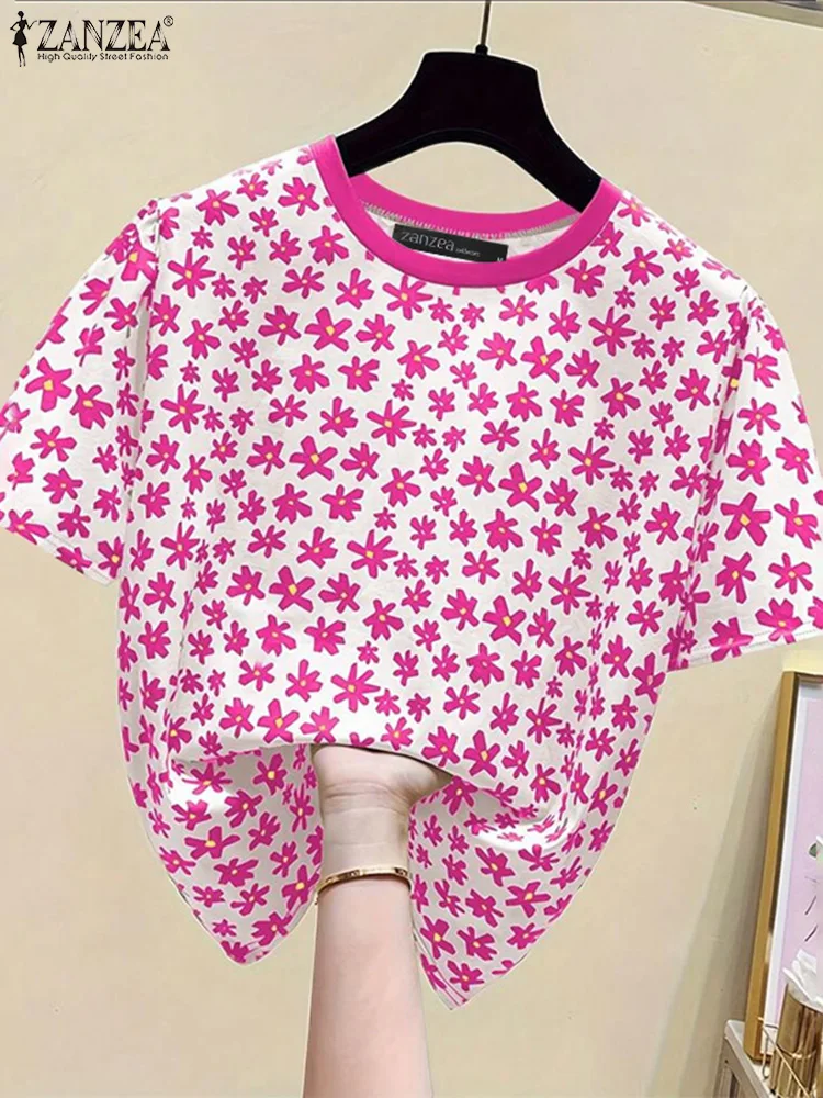 2025 ฤดูร้อนพิมพ์ดอกไม้เสื้อ ZANZEA ผู้หญิงลําลองแขนสั้น Holiday Tops เสื้อแฟชั่น O คอ Baggy ทํางาน Blusas Oversize