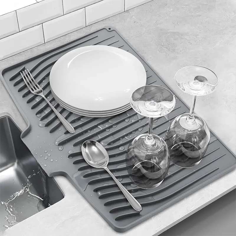 Tapete de secagem de prato de silicone extra grande para balcão de cozinha almofada de secagem antiderrapante utensílios de mesa de silicone escorredor pote filtro de secagem esteira