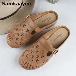 36-41 Womens Sandals Slippers Summer Shoes Flats Zapatos Mules Clogs Female Closed Toe Hollow Out Solid Soft Bottom Chaussures 1