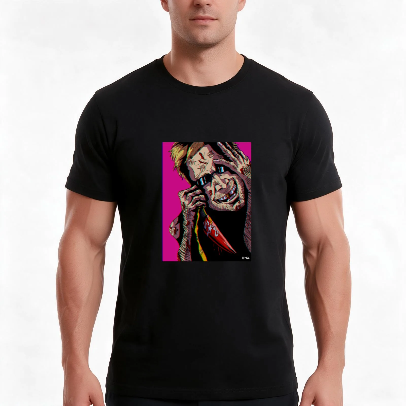 Victor Zsasz Zombie World portrait (digital) T-Shirt, Summer Casual Cotton Tee, Oversized Streetwear Tops, Vintage Graphic Print